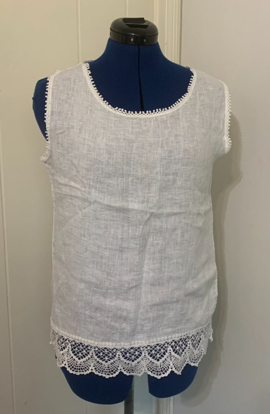 Laura Bianchi women L 100% Linen White Sleeveless tank Top Beachy Resort